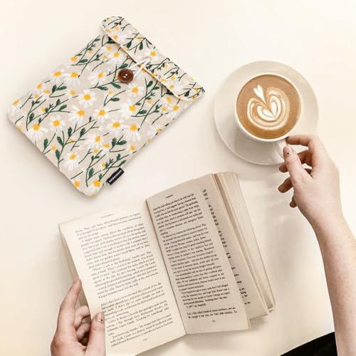 Image of Dadanism 6-7 Inch Embroidered Daisy Floral Padded Sleeve for 7 inch All-New Kindle Paperwhite /Colorsoft Signature Edition, Protective Sleeve Carrying Case for 6 inch Kindle E-Reader /Oasis /Kobo E-Reader, Beige