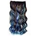 Stepupgirl 23 Inch Dark Brown Sky Blue and Sapphire 3 Mixed Color Curly Curl Wavy Full Head Clip in Hair Extension with Souvenir Card
