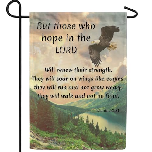 America Forever Bible Verse Garden Flag - 12.5 x 18 inch - Isaiah 40:31 Hope In The Lord - Christian Quotes Double Sided Religious Outdoor Yard Decorative Inspirational Faith