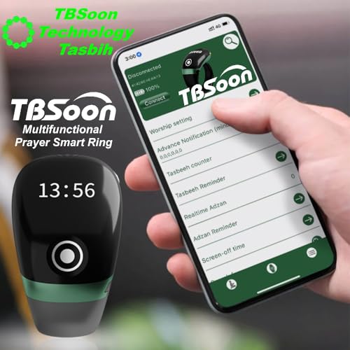 Image of Lightweight Tasbih Smart Ring, Tasbeeh Counters,Prayer Direction Indicator Guide,5 Azan Alarm Clock,Forgiveness,Electronic Rosary,Eid al-Fitr Eid al-Adha Ramadan Gift for men women-Black Pro with APP