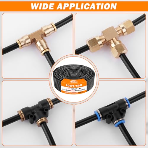 Image of CheeMuii 200 FT 1 /4 inch DOT Air Line 1 /4 PA12 Nylon Pneumatic Tubing 61 Meter 1 /4 Inch OD Pneumatic Air Tubing Pipe Hose Line for Semi Truck Trailer or Industrial Air System