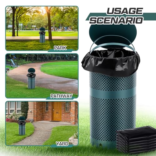 Image of Dansydaisy Dog Waste Station Outdoor Round 10 Gallon Dog Poop Trash Can with Lid and 100 Liner Bags, Rustproof UV Powder Coated - Designed to Mount on Wall Post (Green)