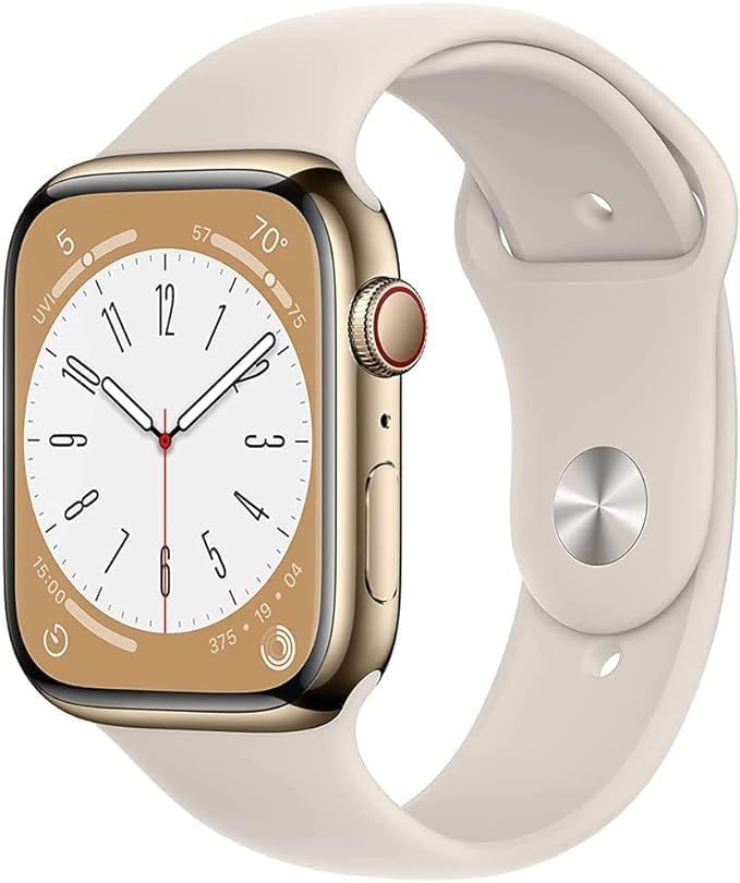 Apple Watch Series 8 (GPS + Cellular, 41MM) Gold Stainless Steel Case with Starlight Sport Band - M/L (Renewed)