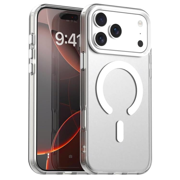Image of VONZEETranslucent Matte Back Cover for iPhone 17 Pro Max Case, Shockproof Anti-Fingerprint Phone Cover with Magnetic Wireless Charging, MagSafe Compatible Protective Case for Men & Women (Transparent)
