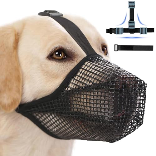 #Commissioniguadagnate<br>Museruola per Cani Museruola Traspirante Cani Regolabile con Cinghie in Velcro Addestramento A Maschera Copertura di Piccola Media Grande Taglia (Giallo M)