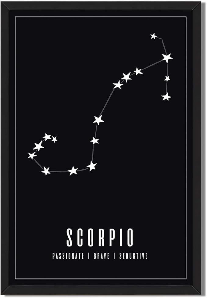 Scorpio Constellation Poster Canvas Print Art Print, Minimalist Aesthetic Painting, Trendy Wall Art, Elegant Home Decor, Wall Decoration for Living Room, Bedroom, Dorm Room (Black Framed,12L X16W)