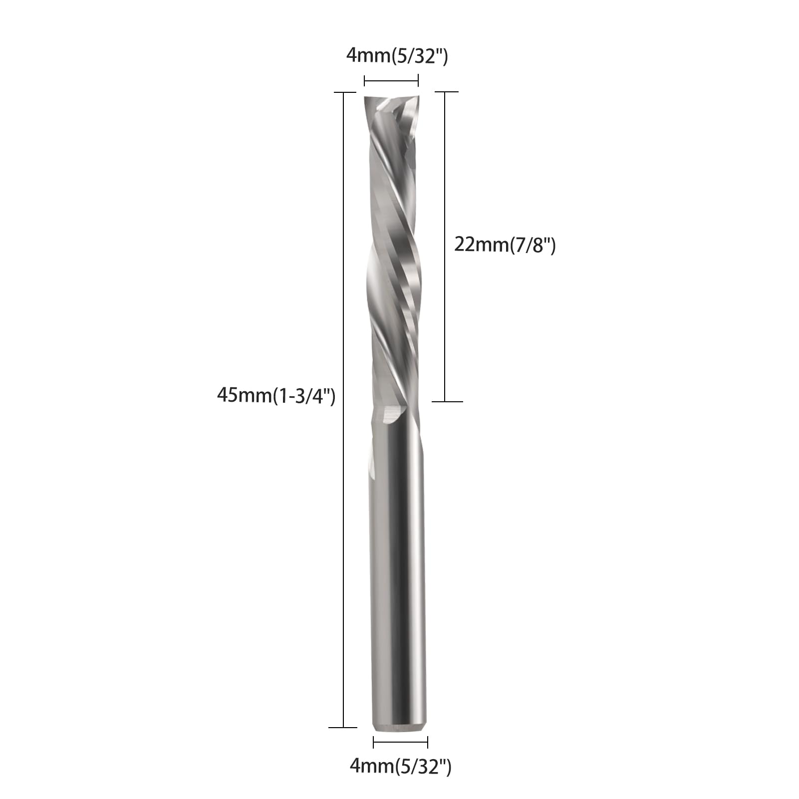 EU_HOZLY Lot de 5 fraises hélicoïdales Up&Down Compression Bit 4 mm, diamètre de coupe 4 mm, longueur de coupe 22 mm, fraise à tige CNC pour sculpture sur bois, gravure