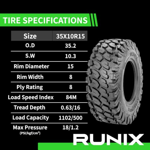 Image of RUNIX UTV SxS Radial Tires, RUNIX TerraVance, 35X10R15, 35X10-15, 8PR, Radial Tire, Set of 4, All Terrain, Tubeless