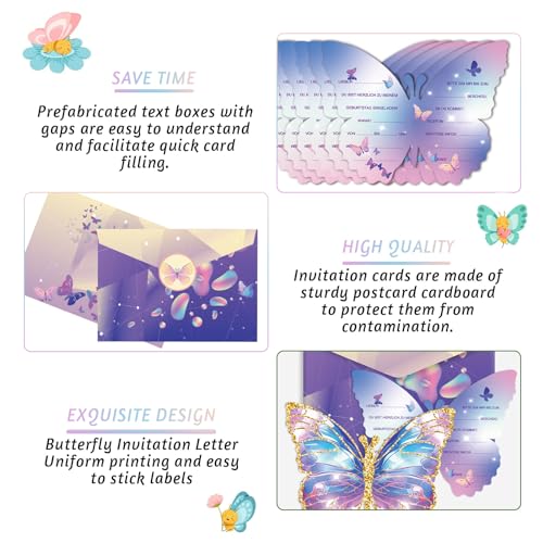 BGTLJKD 12 Stück Einladungskarten Kindergeburtstag Mädchen Schmetterling Party Einladung Karte zur Geburtstag Einladungskarten Schmetterling Geburtstagseinladungen für Frauen Junge (A)