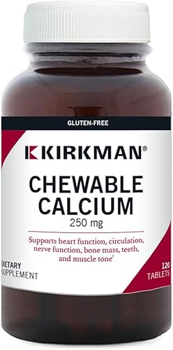 Kirkman - Calcio 250mg con Vitamina D3-120 Tabletas - Minerales Esenciales - Ayuda a mantener huesos fuertes - Hipoalergénico