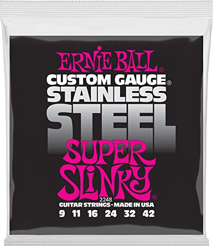 Ernie Ball Super Slinky - Cuerdas para guitarra eléctrica, entorchado de acero inoxidable, calibre 9-42