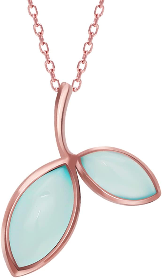 GIVA 925 Silver Rose Gold Aqua Dual Chalcedony Leaf Pendant with Chain (Gifts for Women & Girls) | Certificate & 925 Stamp | 6 Month Warranty