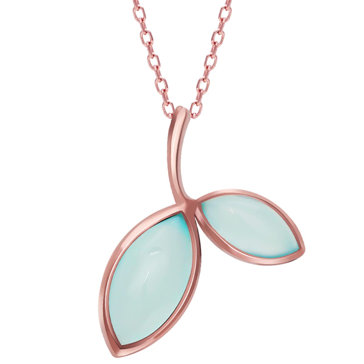 925 Silver Rose Gold Aqua Dual Chalcedony Leaf Pendant with Chain (Gifts for Women & Girls) | Certificate & 925 Stamp | 6 Month Warranty