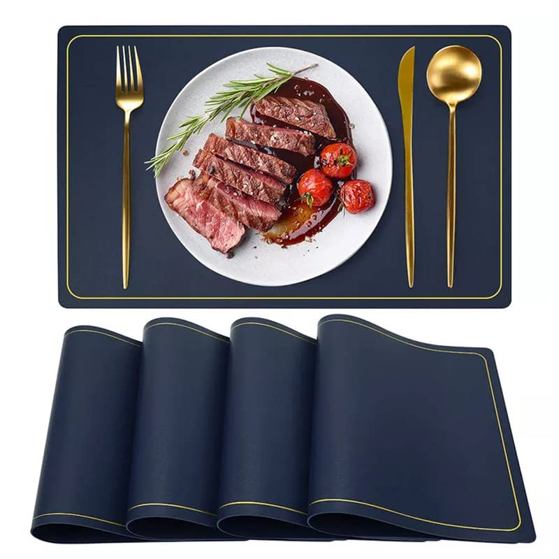 Crownish Leather Placemats Set of 3, Waterproof Wipeable Washable Indoor Placemats for Dining Table Home Kitchen Dinner, Elegant Rectangle Placemats, Easy Clean Table Mats Size 45x30 cm