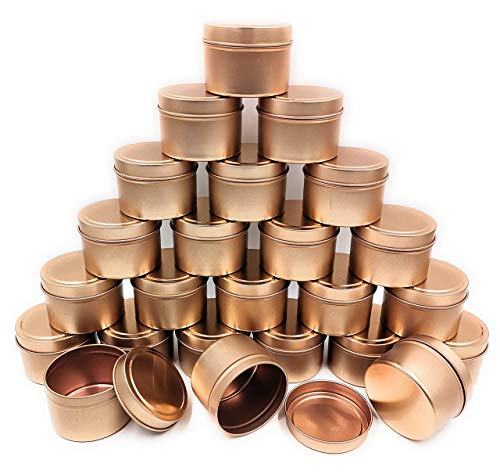 NRANSON Candle Making Kit: 24 Pack 8 Oz Rose Gold Metal Candle Tins with Lids, 50 Cotton Wicks, Adults, Unfoldable