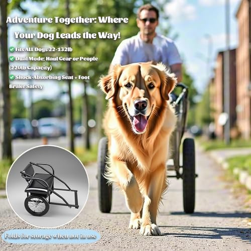DWZL Hundezugwagen mit Sitz und abnehmbarem Anhänger - Für Hunde von 10 bis 60 kg (22 bis 132 lb) - Mit Zuggurt, 14 Zoll (36 cm) All-Terrain-Reifen + Fußbremse(Size:Dog Weight 40-60kg)