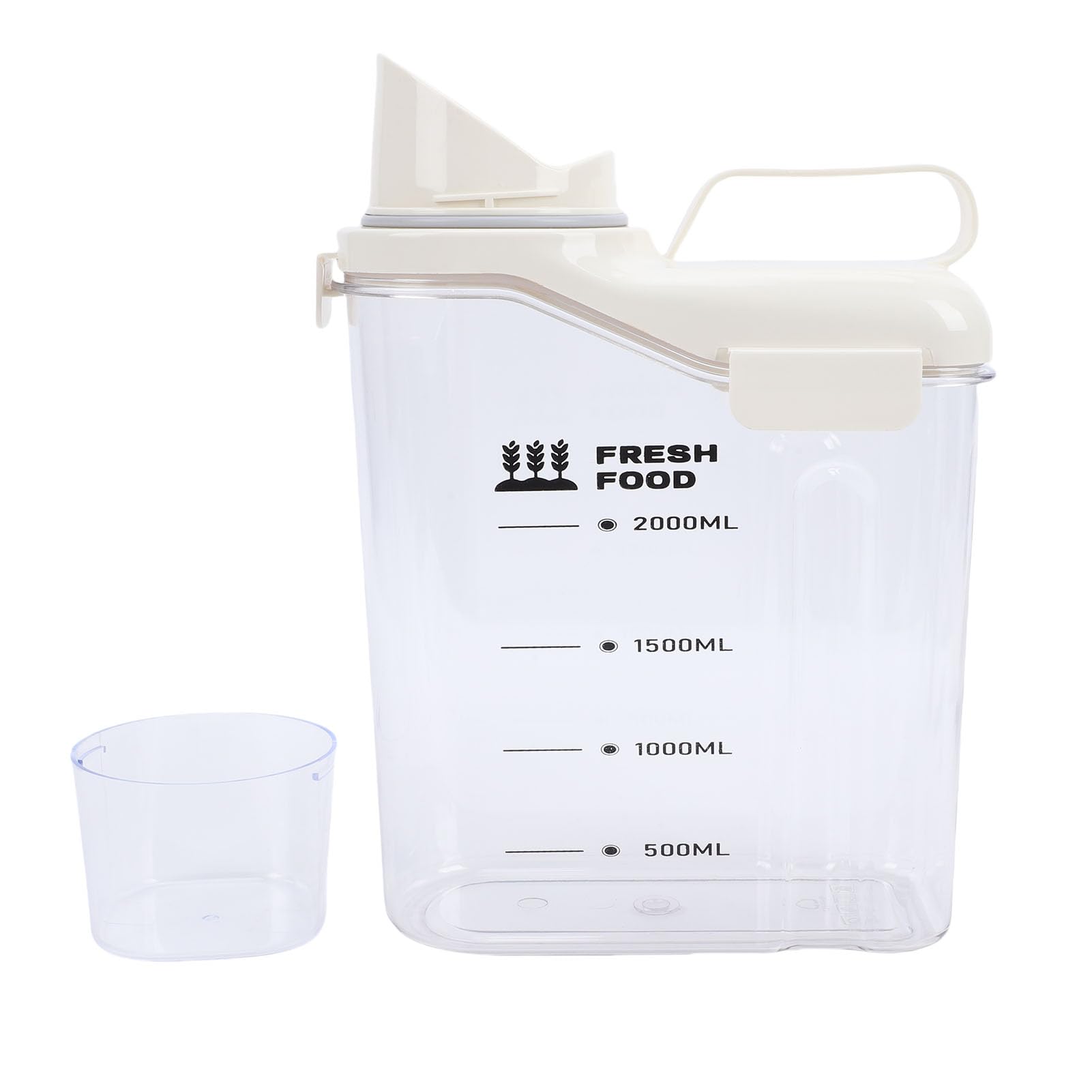 Haofy Rice Storage Container, Airtight Plastic Cereal Dispenser with Measuring Cup and Pouring Spout, for Flour Beans Pasta Tea Leaves Dog Food (Milky White 2300ml)