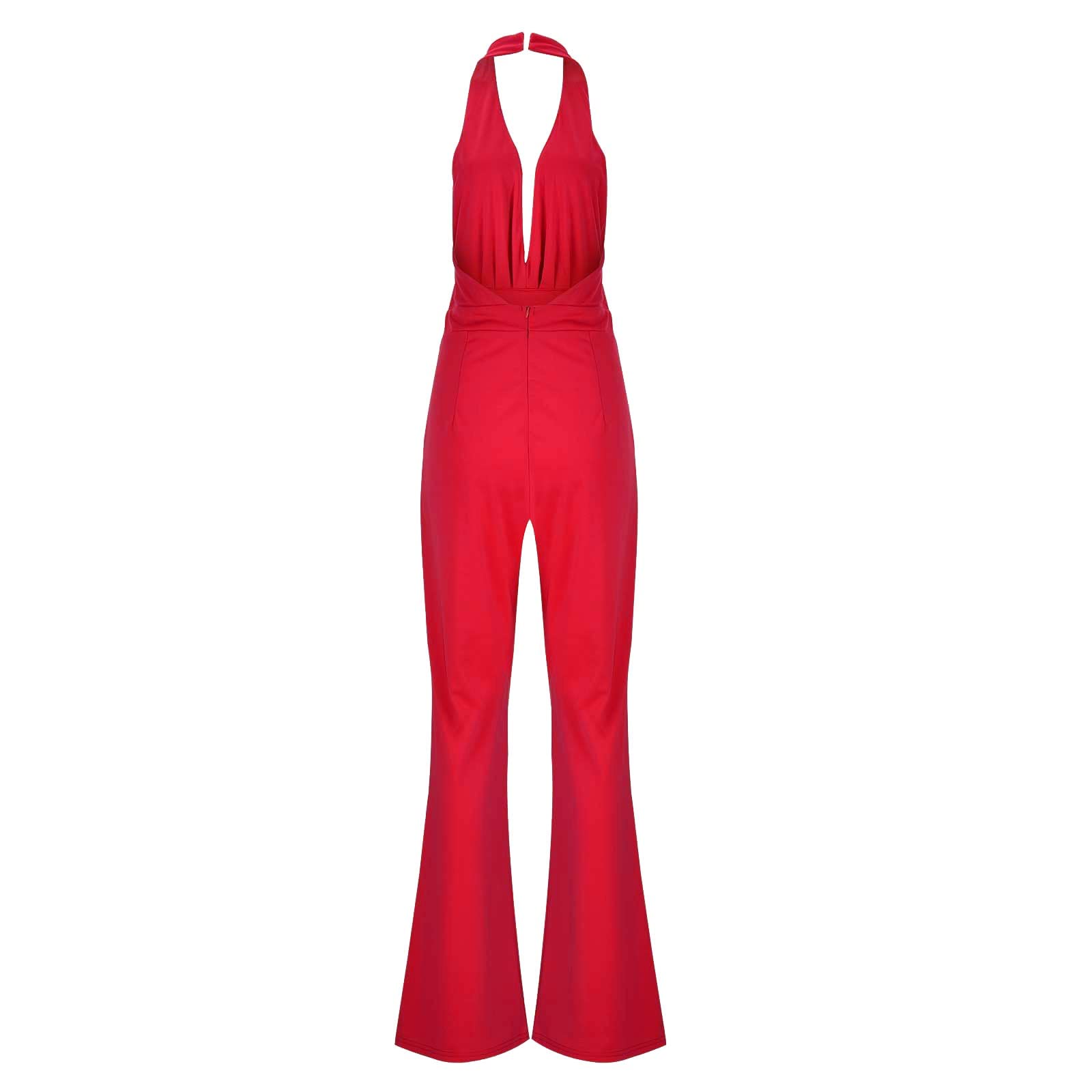Mono de una pieza para mujer, elegante, sin mangas, cuello en V, informal, de pierna ancha, de color liso, de una pieza, para ceremonias