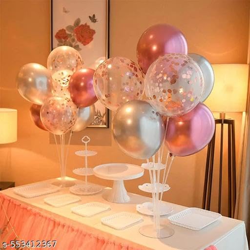 Image of ZERECORD LIFE BETTER 3pc Acrylic Balloon Stand with Suction cup- Balloon Holder with 7 Balloon Sticks, 7 Balloon Cups, 1 Balloon Base Holders for Birthday Wedding Anniversary Party Decorations.