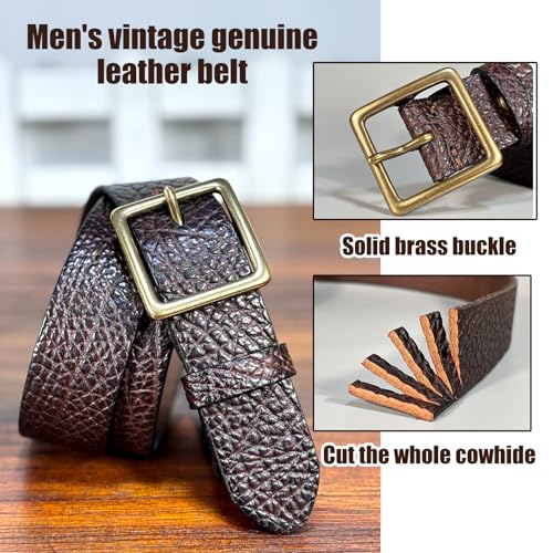 Pattern Embossed Mens Adjustable Belt, Western Genuine Leather Dress Belts for Men with Metal Buckle for Pants Jeans,A Brown,115CM/45.3''3