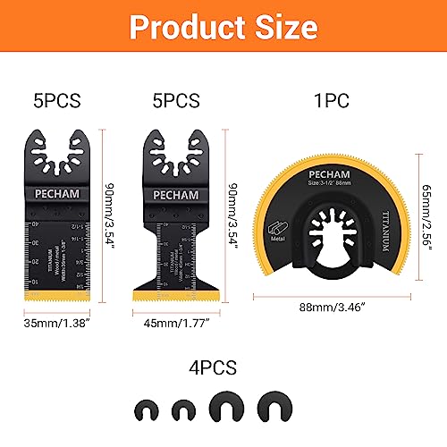 Image of PECHAM 11PCS Titanium Oscillating Tool Blades, Universal Oscillating Multitool Blades Metal Cutting Quick Release for Hard Material Metal Nails Wood Plastic fit More Oscillating Tools
