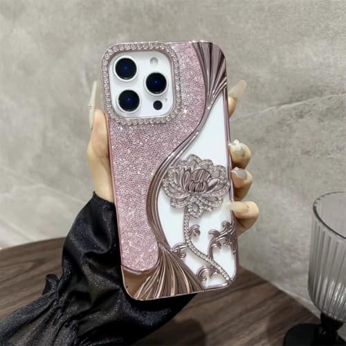 Coque antichoc iPhone 17 Pro Max anti-jaunissement rose à strass et paillettes