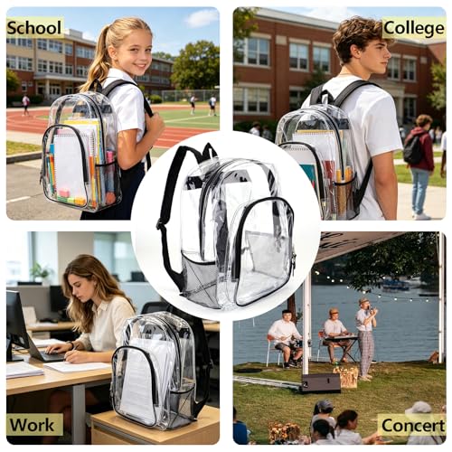 Image of JOMPARO Clear Backpack Transparent Clear Bookbag for Boys Girls Kids for School College Work, 16 inch Black