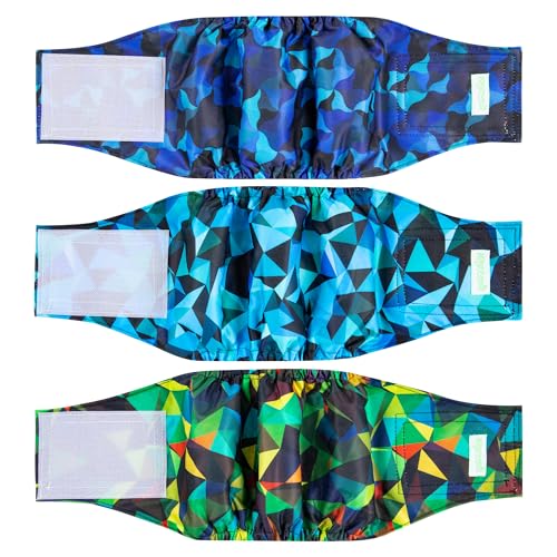 Image of wegreeco Washable Male Dog Belly Band (Stylish Pattern)- Pack of 3 - Male Dog Belly Wrap, Dog Diapers Male (Abstract Geometrical Blue, Medium)
