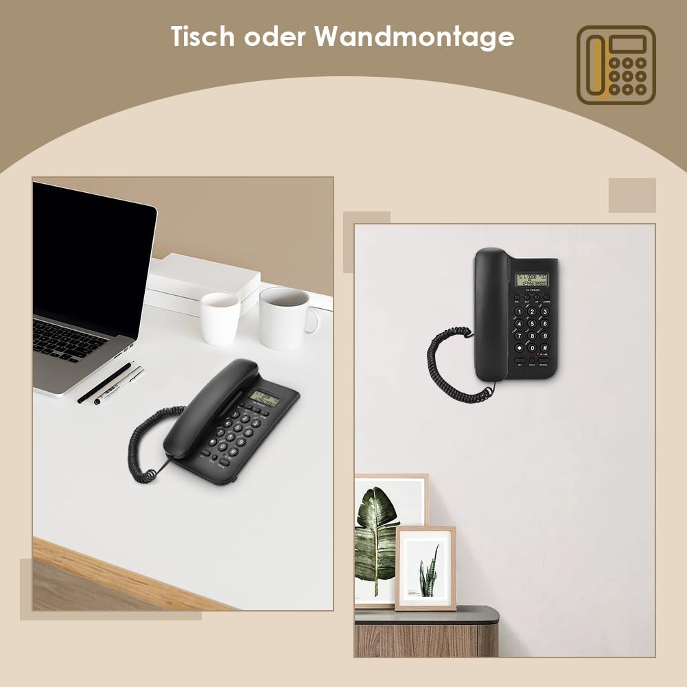 Ejoyous Telefon przewodowy, stały dla seniorów, analogowy, duży przycisk, bardzo głośna głośność, powtórzenie wyboru, biuro, dom(czarny)