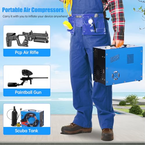 Image of PCP Portable Air Compressor 4500 PSI, Oil-Free & Water-Cooling Free, 110V AC /12V DC Dual Power with 350W Motor, Built-in Cooling Fan & Auto Stop, for PCP Air Rifles, Paintball Guns, Scuba Tanks