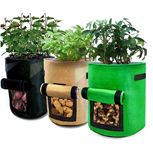 Ykall Kartoffelzuchtbeutel 3 Liter Garten Pflanzbeutel für Tomaten Gemüse 3 Stück Anzucht Stofftöpfe Pflanzen Pflanzbeutel mit Griff Zugangsklappe Cover