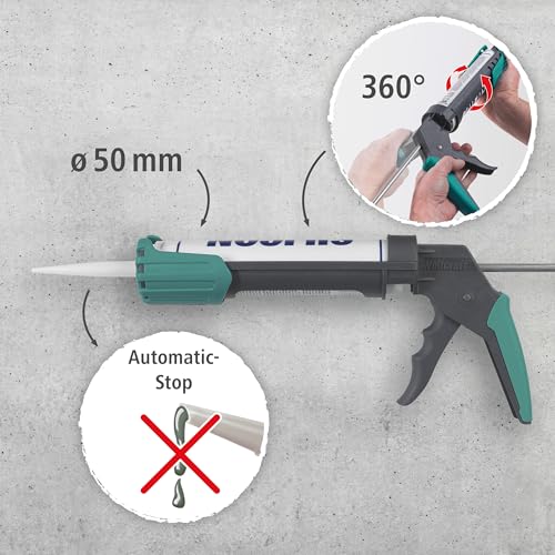 wolfcraft MG 200 mechanische Kartuschenpresse 4352000, Ergonomische Kartuschenpistole mit gummiertem Handgriff & drehbarer Griffhülse, Für 310 ml Kartuschen geeignet