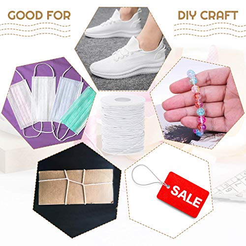 Image of Elastic String, Selizo Stretchy Cord for Bracelets, Necklace, Beading and Sewing (1.2 MM, 109 Yards, White) (Pack of 3)