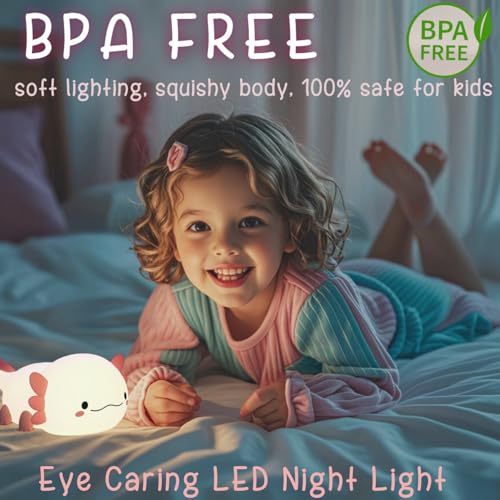 axolotl cute night light for kids axolotl lamp girls xmas gifts rechargeable bedside nightlight squishy dimmable silicone led funny animal light baby nursery dorm kawaii dcor toys