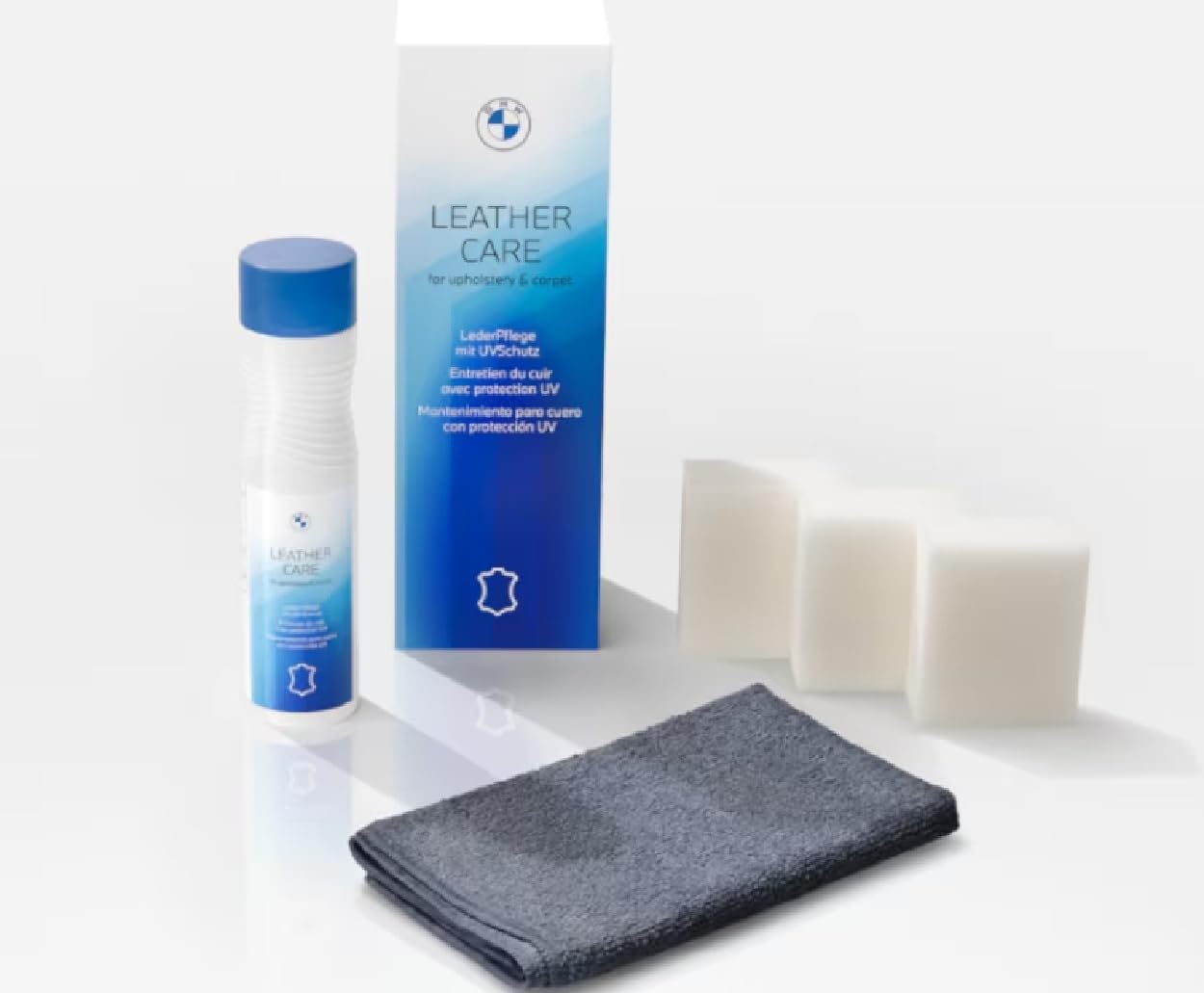 BMW Set per la cura della pelle con protezione UV, 250 ml, pulisce e cura la pelle liscia + confezione per la spesa