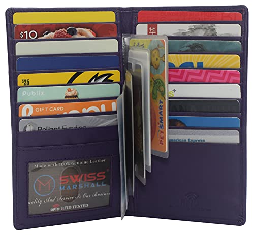 RFID Blocking Bifold Genuine Leather Credit Card ID Holder Long Wallet (CN Purple)4