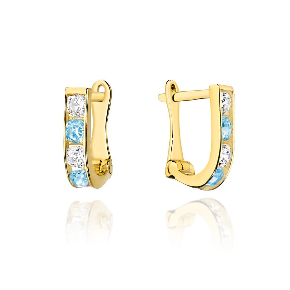 Orecchini a cerchio da donna in oro 333, con zirconi, in vero oro 8 carati, 9 mm, chiusura inglese, piccoli, eleganti e leggeri, gioielli per donne e ragazze