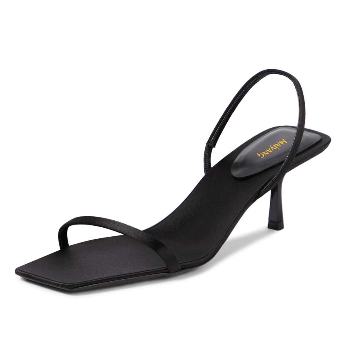 Maiyang Women Open Square Toe Slingback Satin Sandals Elastic Backstrap Low Kitten Heels Elegant Party Date Summer Shoes Size 4-16 US