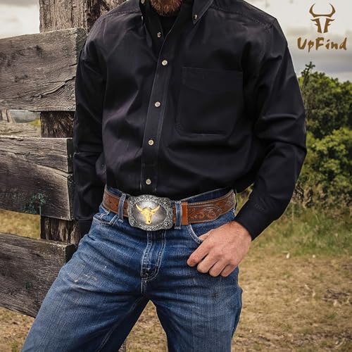Women Men Western Belts Engraved Leather Cowgirl Cowboy Belt with Silver Longhorn Bull Buckle for Jeans Dresses4