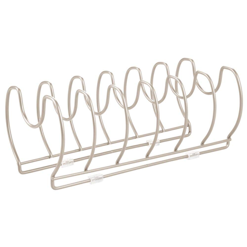 mDesign égouttoir en métal pour casseroles, poêles et couvercles (lot de 2) – range couvercle compact pour placard de cuisine – rangement peu encombrant pour ustensiles de cuisine – argenté mat