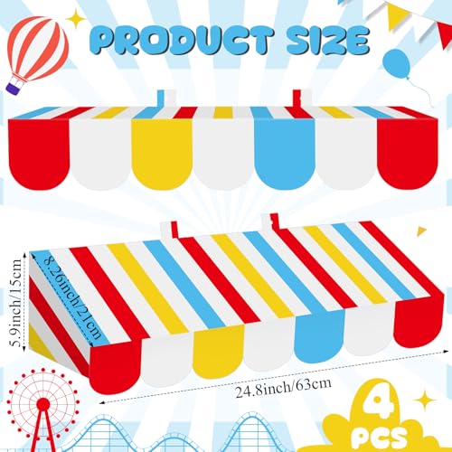 Image of Tallew 4 Pcs 3D Circus Awning Wall Decoration Carnival Awning for Halloween Carnival Theme Party Classroom Decorations(Red, Yellow, Blue and White)