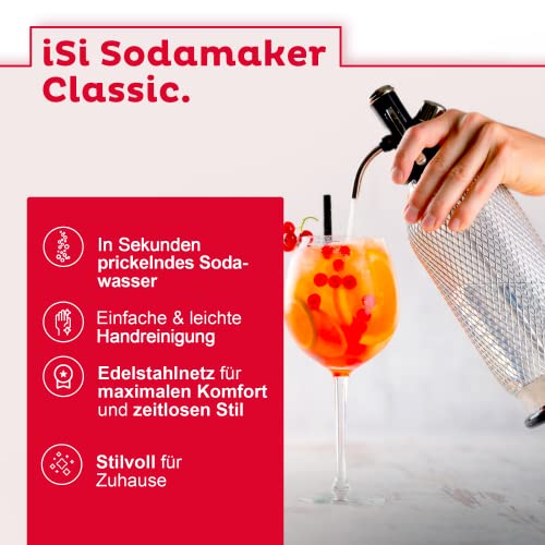 Foto von ISI Soda Maker Classic 1L inkl. 6 x 10 CO2 Kapseln für Soda & Sprudel - Vintage Wassersprudler Set aus PEN-Flasche mit 100% Edelstahlgewebe + CO2 Kartuschen - Wasser Sprudler - Bar Zubehör