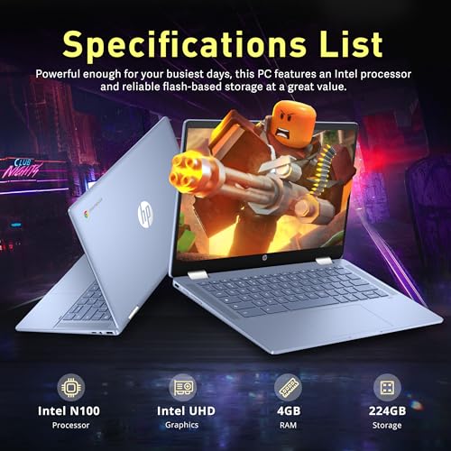 Image of HP Chromebook x360 14 inch FHD Touchscreen Laptop, Intel Processor N100, 4GB RAM, 224GB Storage(64GB eMMC+160GB Docking Station Set), Intel UHD Graphics, 720p HD Camera, Wi-Fi 6, Chrome OS, Sky Blue