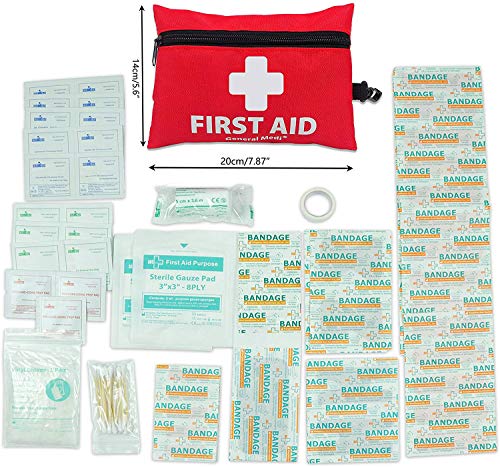 General Medi 127-Pieces Roadside Car Emergency Kit Include Mini First Aid Kit, Jumper Cables,Tow Rope, Bandage, Safety Vest, Emergency Triangle, All in One Pack