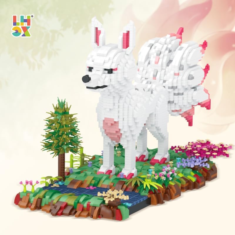 Miniatura 8 de Kurimiaro Juego de micro bloques de construcción de animales  Zorro de nueve colas, 4160 piezas de mini ladrillos modelo de arquitectura juguetes