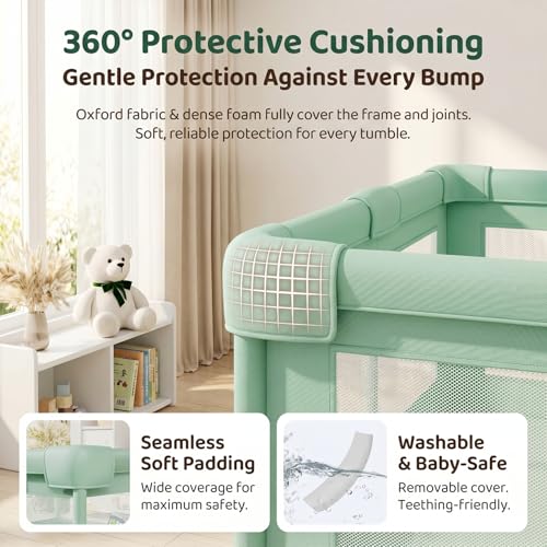 Image of StarAndDaisy Play Pen for Baby for 0-5 Years 180 x 200 cm Baby Play Area Indoor Setup with Safety Lock & Anti-Fall Grasp System | Breathable Play Pen for Kids Indoor - Green