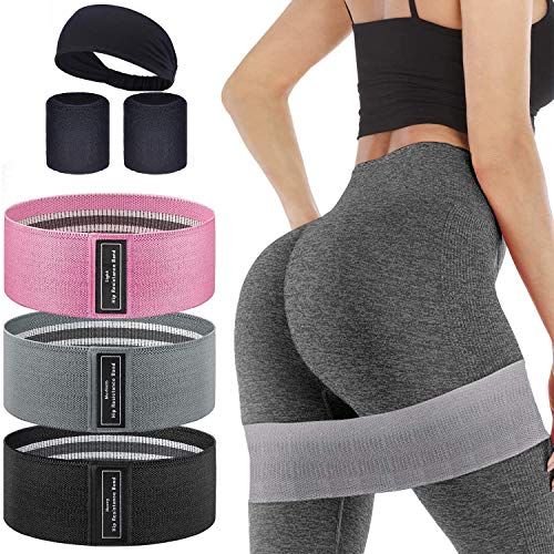 Watme Fitnessband Resistance Hip Bands Set mit 3 Verschiedene Zugfestigkeit-Stärken Yogagurt Widerstandsbänder, Sport Stirnband, Wristbands, Fitnessbänder für Krafttraining Klimmzüge Hip Beintraining