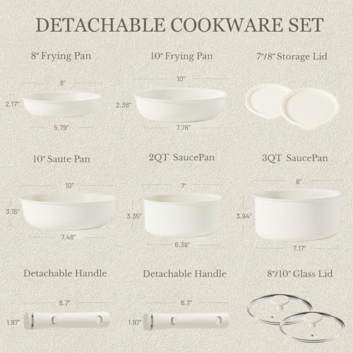 CAROTE Pots and Pans Set Non Stick, Cookware Sets, Kitchen Set, Oven/Fridge Safe, Space Saving Pots Set, Nonstick Cooking Set with Versatile Detachable Handle, Induction RV Set, Cream White - Image 3