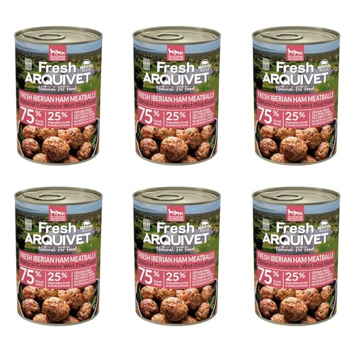 ARQUIVET - Pack 6 Unidades Fresh Iberian Ham Meatballs - Latas de albóndigas de Jamón Ibérico - Latas de 400g - Comida húmeda para Perros, Todo Tipo de Razas