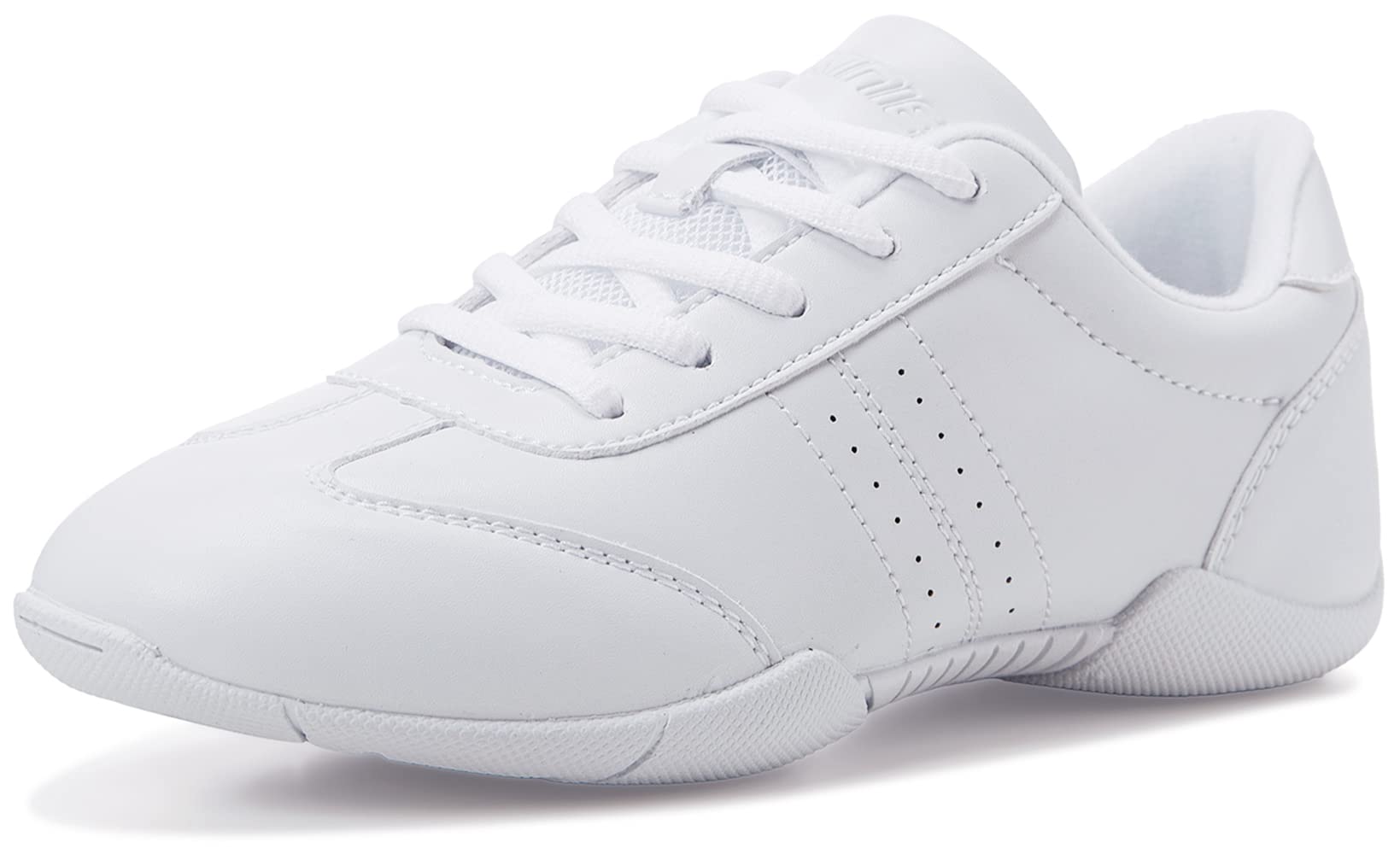 BAXINIER Girls White Cheerleading Dance Shoes | Youth Athletic Training Tennis Walking Lightweight Competition Cheer Competition Sneakers 2 Little Kid White 2116-girls